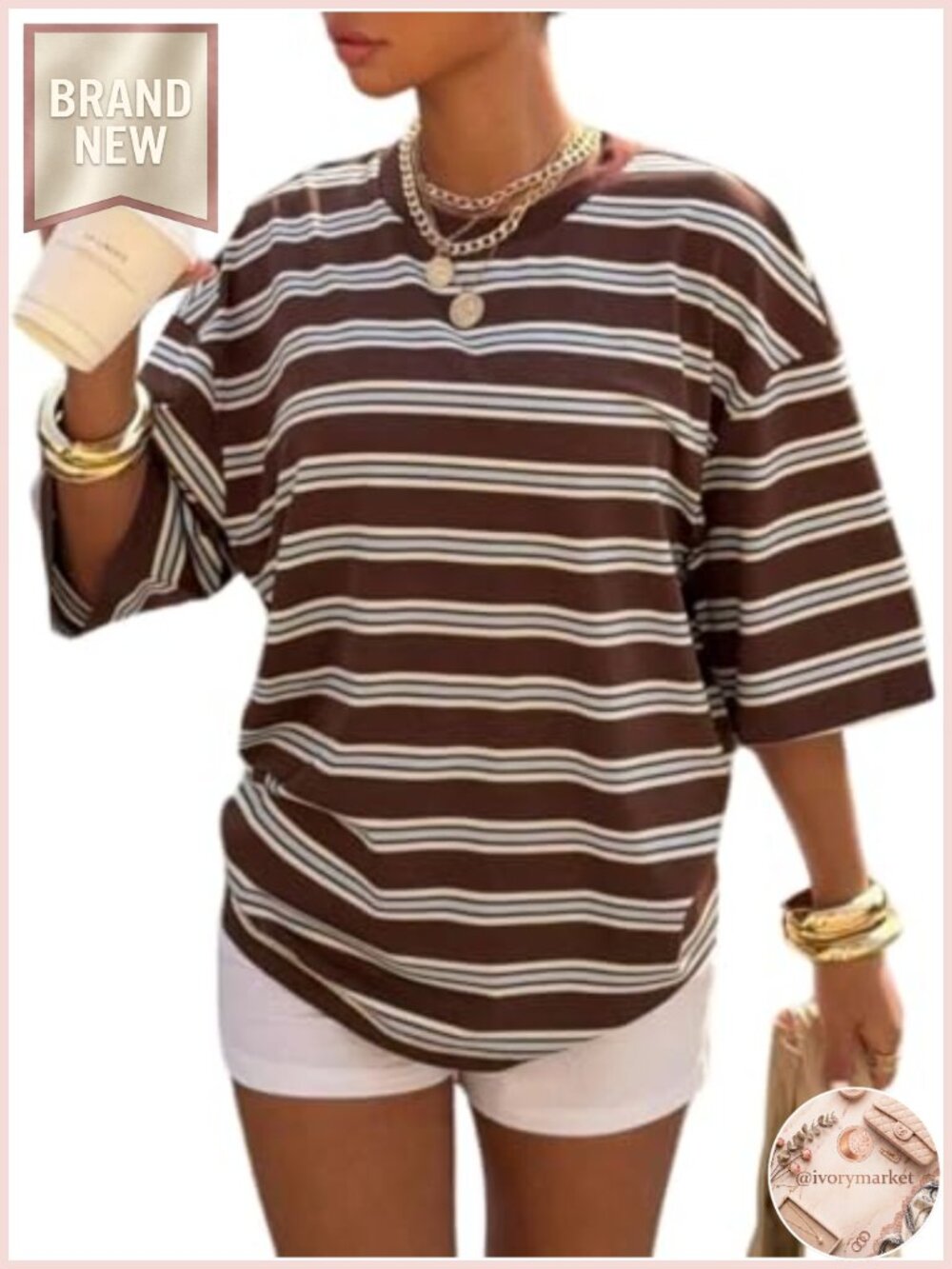 Oversized Striped Y2K Half Sleeve Tee, Vintage Casual Crew Neck Top